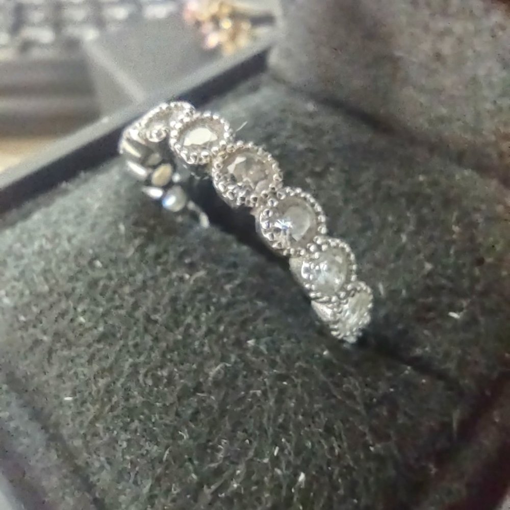 Miligrain Bezel set 18k White gold plated Sterling Silver Eternity Ring Size 8